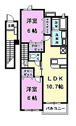カルムメゾンI 2階2LDKの間取り