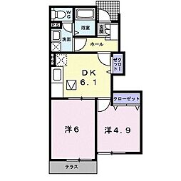 カーサ・フィオーレIII 1階2DKの間取り