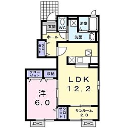 ラ・プレジオーネII 1階1LDKの間取り