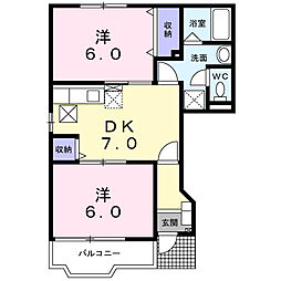 グリーンパークＢ 1階2DKの間取り