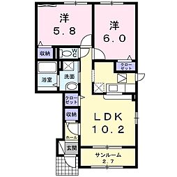 ミント 1階2LDKの間取り