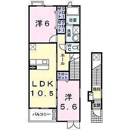 ピラタス　ガーデンＢ 2階2LDKの間取り