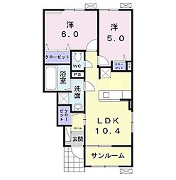 ベルエール 1階2LDKの間取り