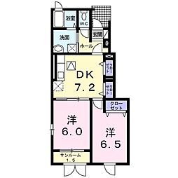 プロプルII 1階2DKの間取り