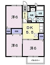 ラ・プランタン姫野 2階3DKの間取り
