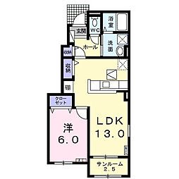 ヒーリングコート 1LDKの間取図画像