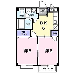 グランディ・ハイツ 1階2DKの間取り