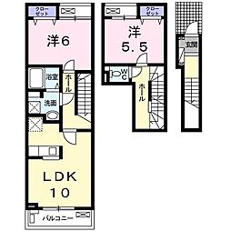 エレンシア 2階2LDKの間取り