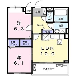 プレッソ・ロート1 2LDKの間取図画像
