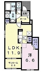 ピアッツァ高木　Ａ 1階1LDKの間取り