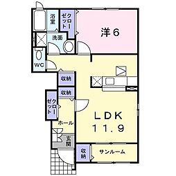 プリムローズ2 1LDKの間取図画像