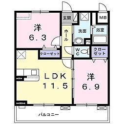 エスポワール4 2LDKの間取図画像