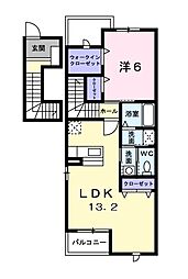 シアンクレール　ドゥー 2階1LDKの間取り