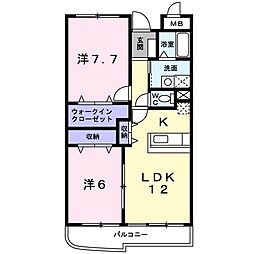 クラージュ　アン 4階2LDKの間取り