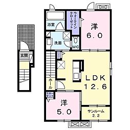 クレメント　アシオ 2階2LDKの間取り