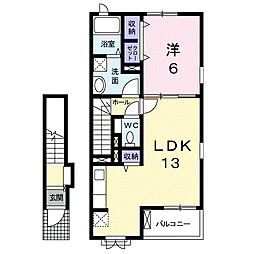 ファイン・ゼファー 2階1LDKの間取り