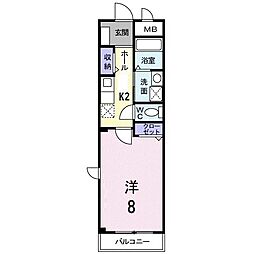 ローレル本町 1Kの間取図画像