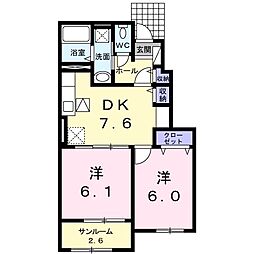 ベルメゾン藤 2DKの間取図画像