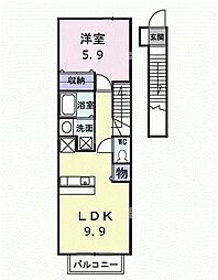 イリスＢ 2階1LDKの間取り