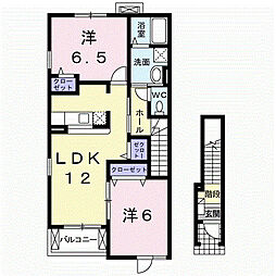 カーサ・レオノール 2階2LDKの間取り