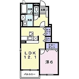 プラシード福浦　Ａ 1階1LDKの間取り