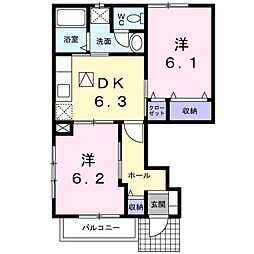 プランドール2 2DKの間取図画像
