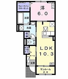 プランドール岐南 1LDKの間取図画像