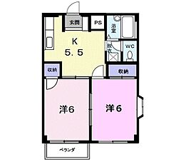 フィール自由ヶ丘 2階2Kの間取り