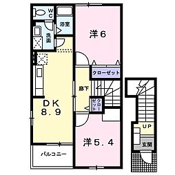 ウィングコート　Ｂ 2階2DKの間取り