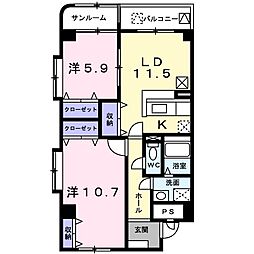 オービタル 2LDKの間取図画像