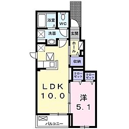 サニーベールＫ 1階1LDKの間取り