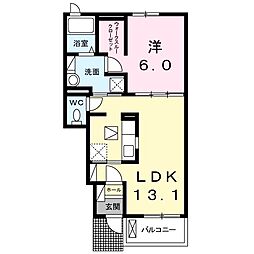 メイプルランドII 1階1LDKの間取り