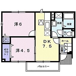 ピュアメゾン 2DKの間取図画像