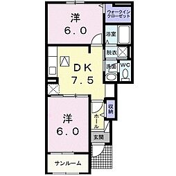 グレースガーデン南高下3 2DKの間取図画像