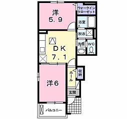 ウエストシー 2DKの間取図画像
