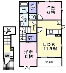 グランツ・ノイA 2LDKの間取図画像