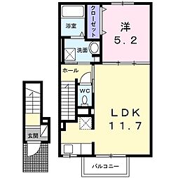 クラールフクタケB 1LDKの間取図画像