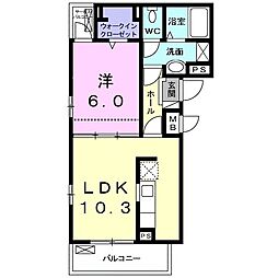 アベニールB 1LDKの間取図画像