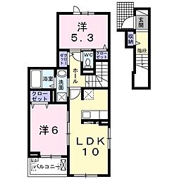 スターカレント成田1 2LDKの間取図画像
