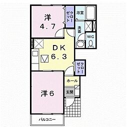 サニーＰＩＡＺＺＡ 1階2DKの間取り