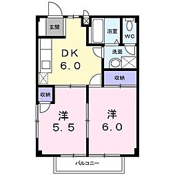 ノースサイドＫ 2階2DKの間取り