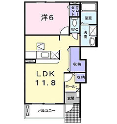 サンプライム 1階1LDKの間取り