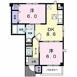 リヴィエールB 2DKの間取図画像
