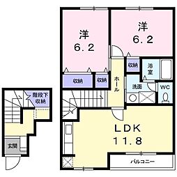 ラ・コパン 2階2LDKの間取り