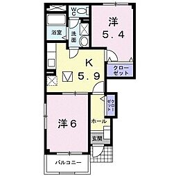 ライラックII 1階2Kの間取り