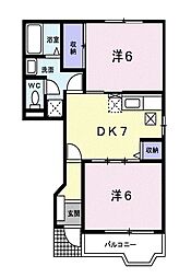 シュベリュール 1階2DKの間取り