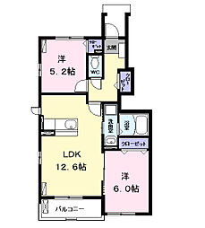 ベルフローラ八神A 2LDKの間取図画像