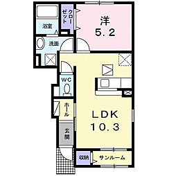 クロッシング2B棟 1LDKの間取図画像