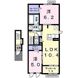 プティ　シレーヌ 2階2LDKの間取り