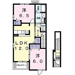 イーリスハイツA棟 2LDKの間取図画像